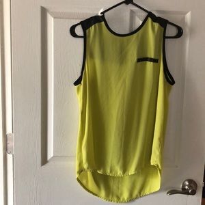 Vegan leather detail neon yellow blouse size small